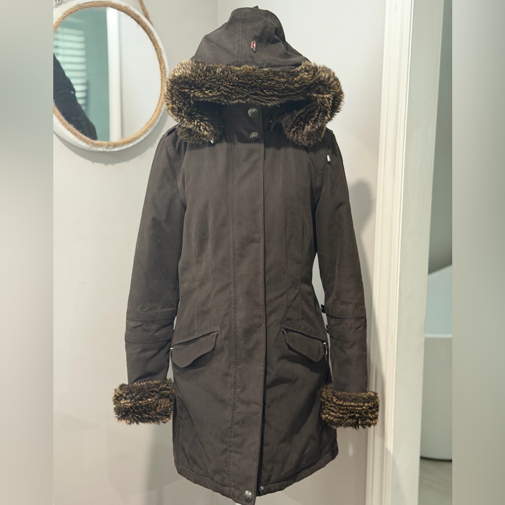Women's Dark Brown Fur-Trimmed Ski Jacket
